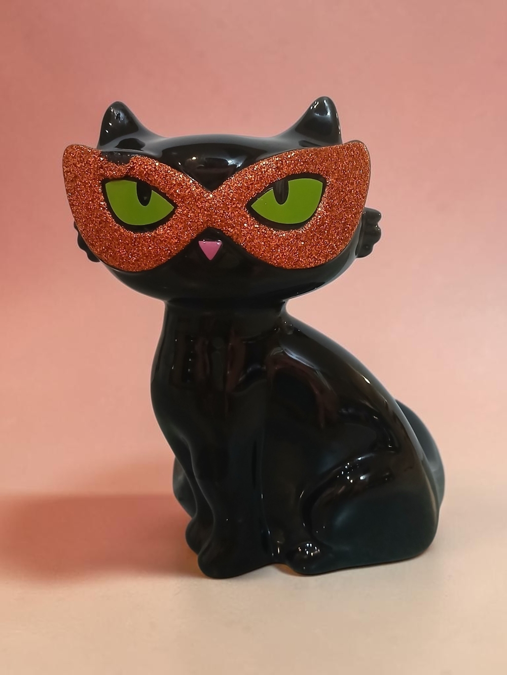 Black Cat Soap Holder with Orange Glitter Mask